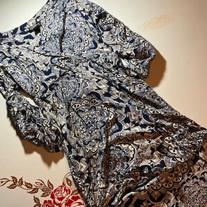 Angie Blue and Cream Patterned Top